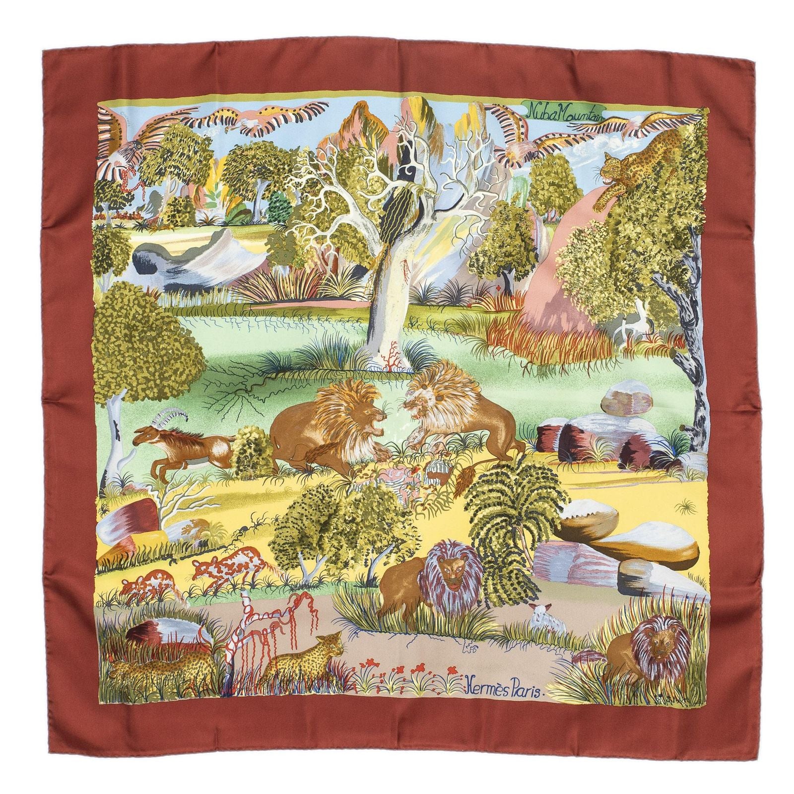 Hermes Scarf Red Green Blue Silk — view 2