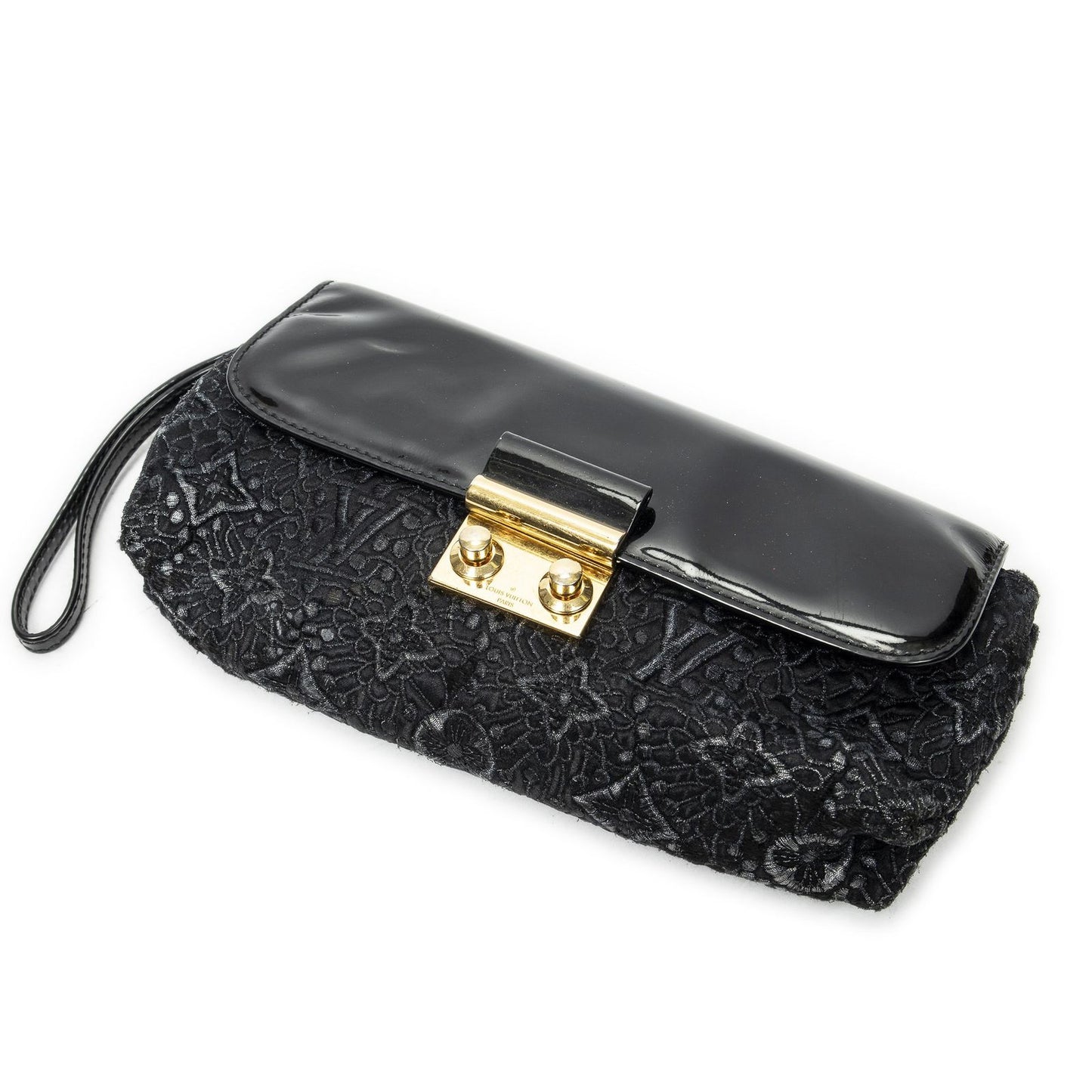 Louis Vuitton Pochette Lace Clutch Black Embroidery Canvas