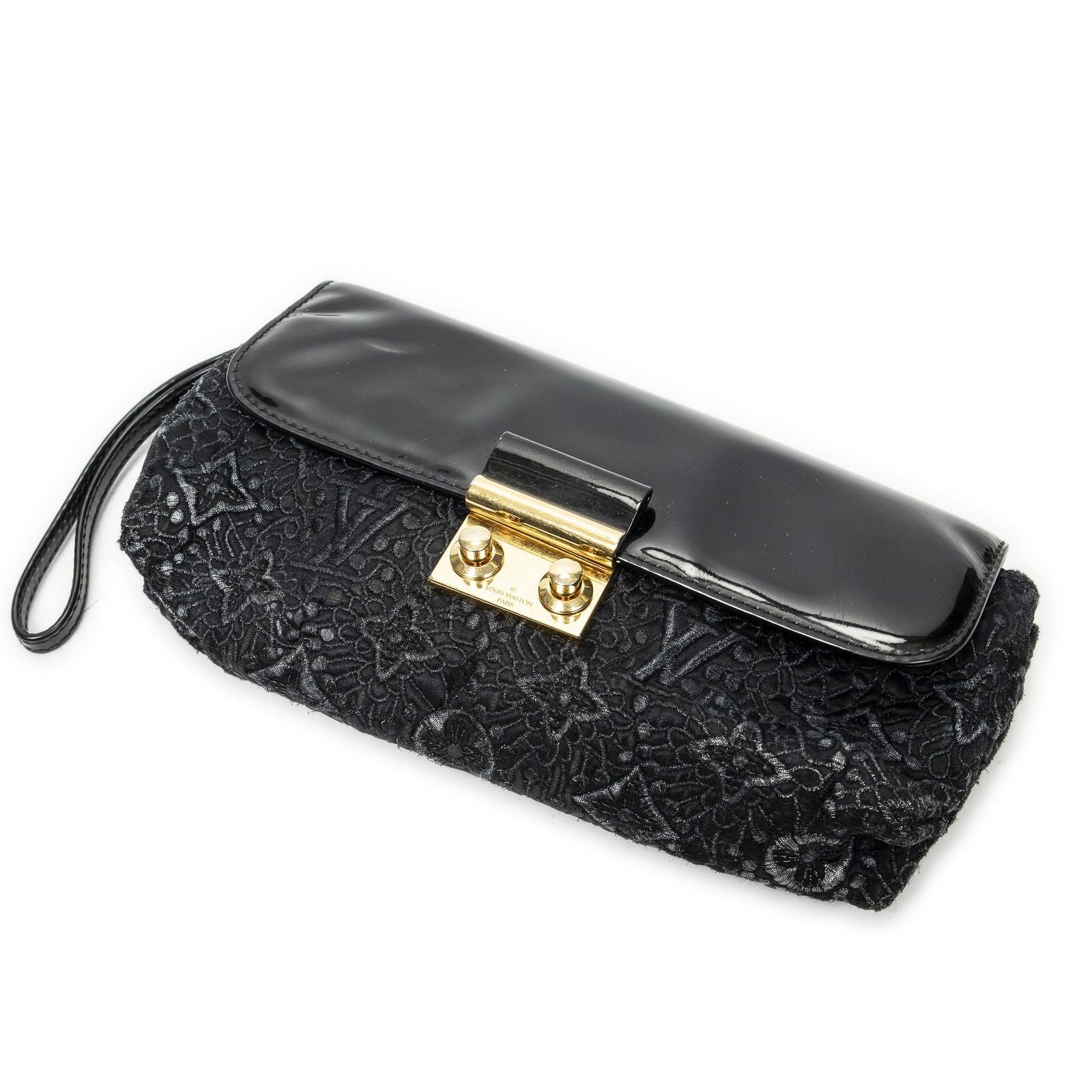 Louis Vuitton Pochette Lace Clutch Black Embroidery Canvas