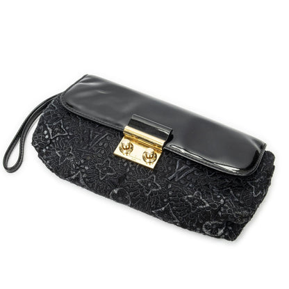 Louis Vuitton Pochette Lace Clutch Black Embroidery Canvas