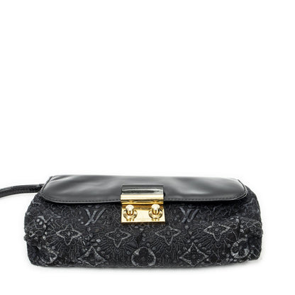 Louis Vuitton Pochette Lace Clutch Black Embroidery Canvas — view 3