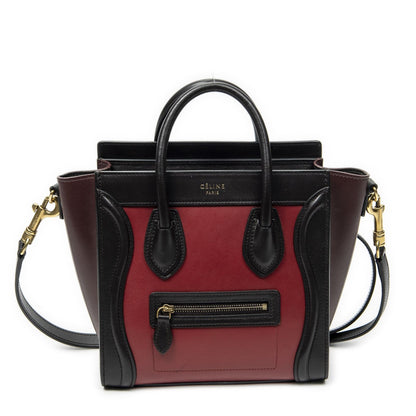 Celine Nano Luggage Red Black Calfskin Leather