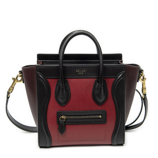 Celine Nano Luggage Red Black Calfskin Leather