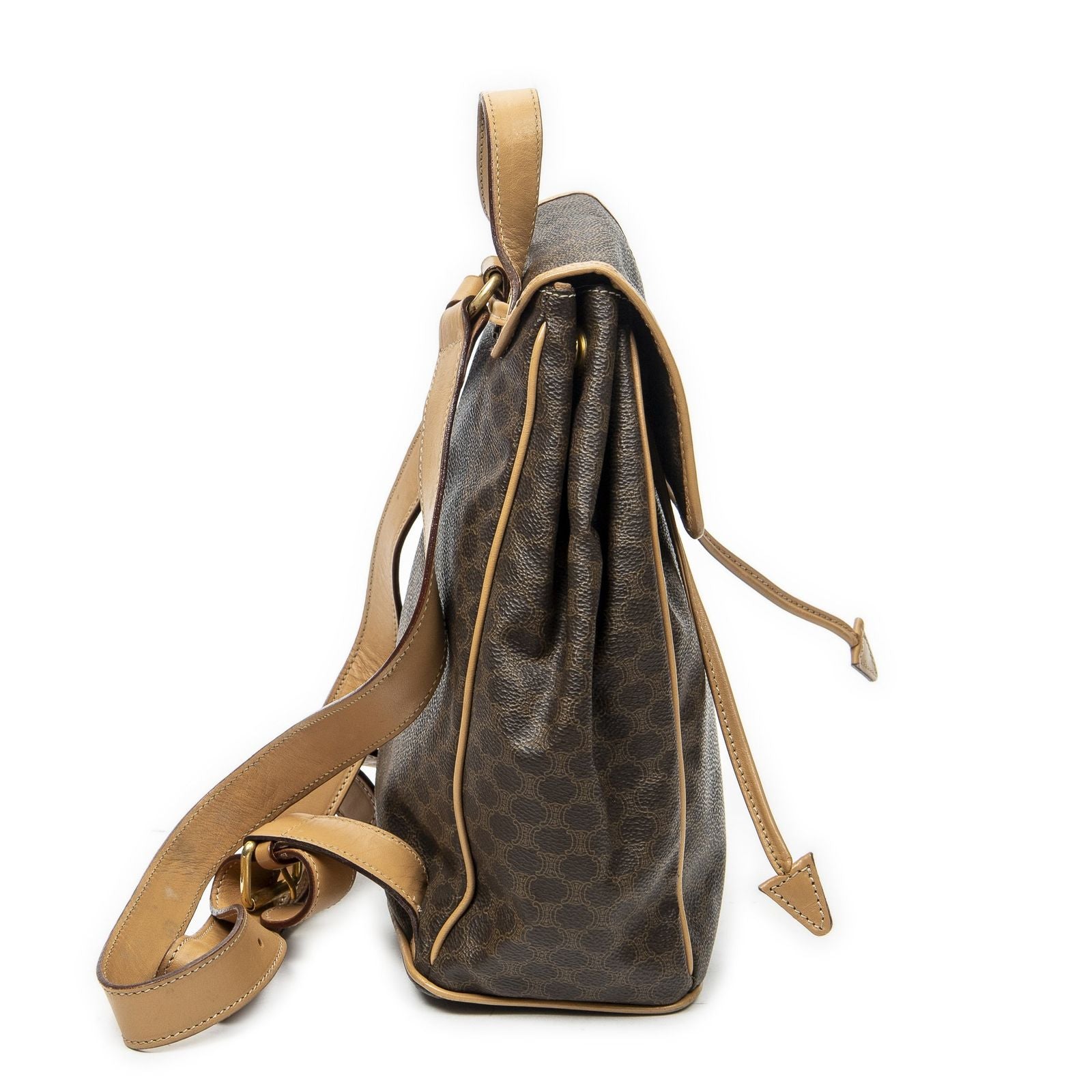 Celine Drawstring Flap Backpack Beige Brown Macadam Canvas — view 4