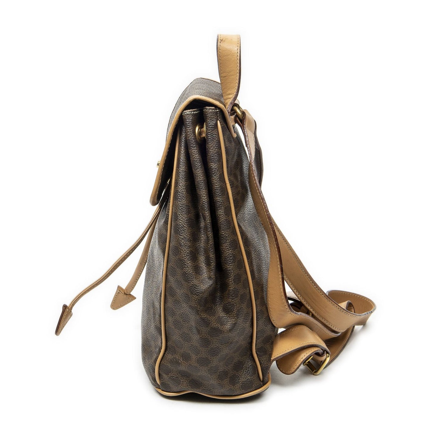 Celine Drawstring Flap Backpack Beige Brown Macadam Canvas — view 3