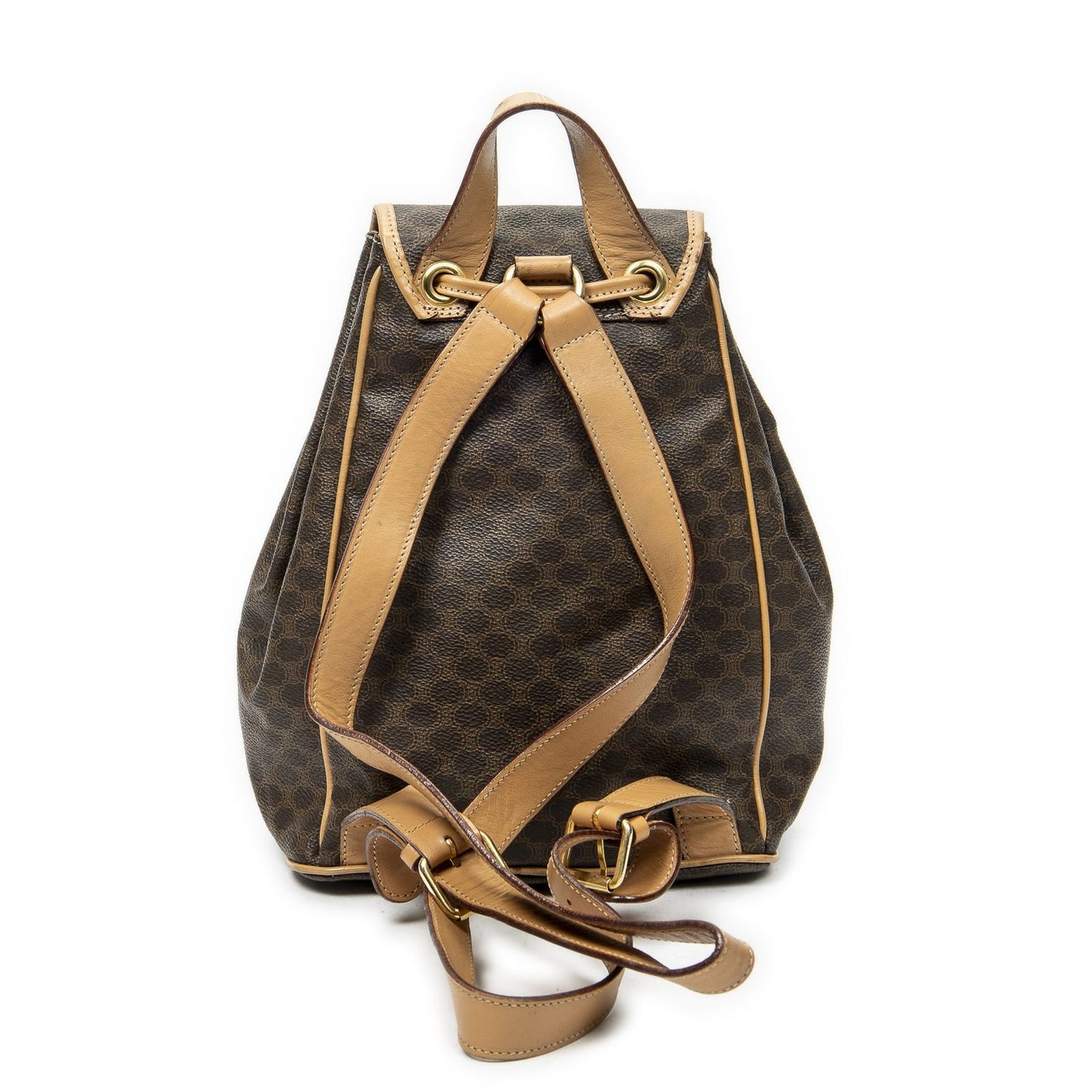 Celine Drawstring Flap Backpack Beige Brown Macadam Canvas — view 5