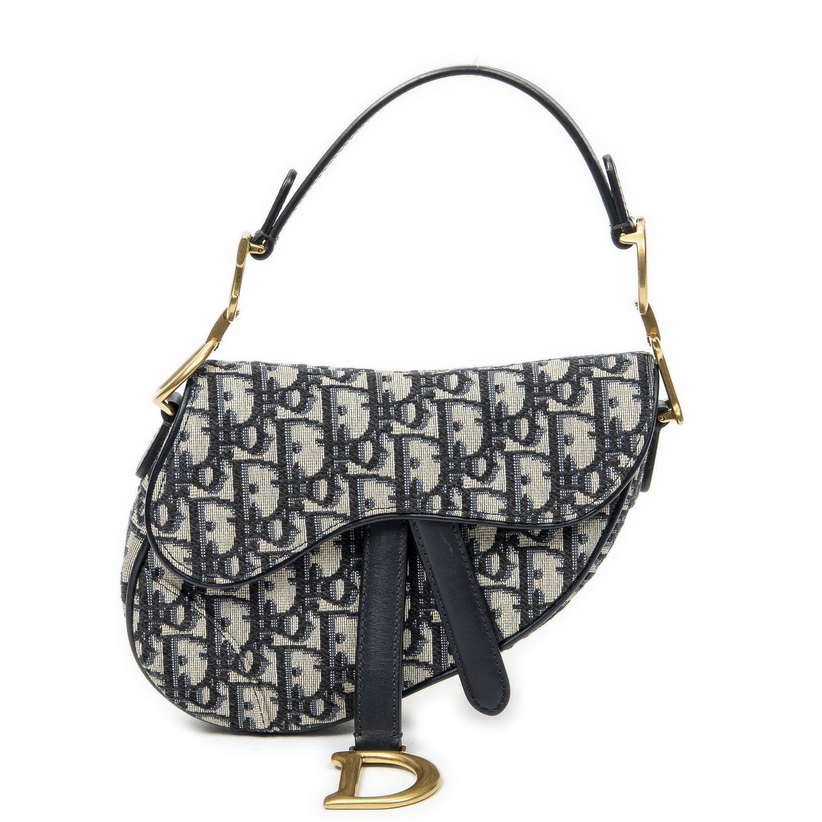 Dior New Saddle Bag Navy Beige Oblique Peacock Canvas