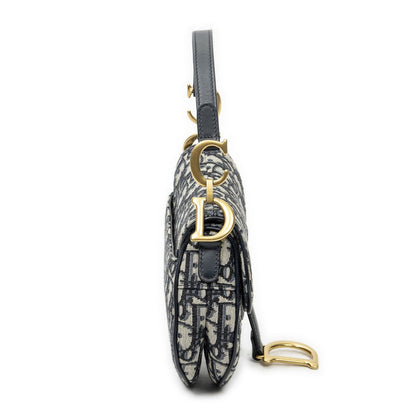 Dior New Saddle Bag Navy Beige Oblique Peacock Canvas — view 4
