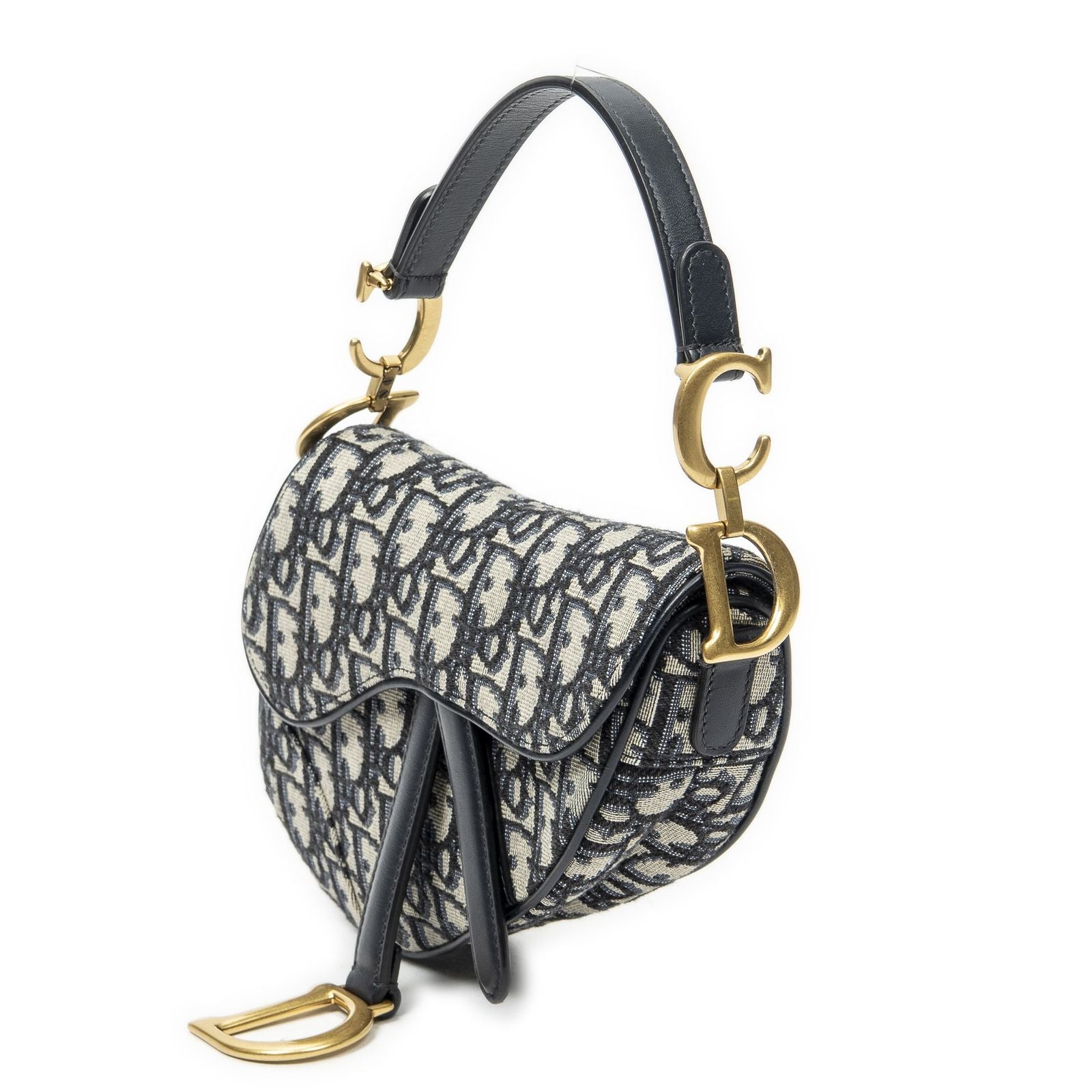 Dior New Saddle Bag Navy Beige Oblique Peacock Canvas — view 2