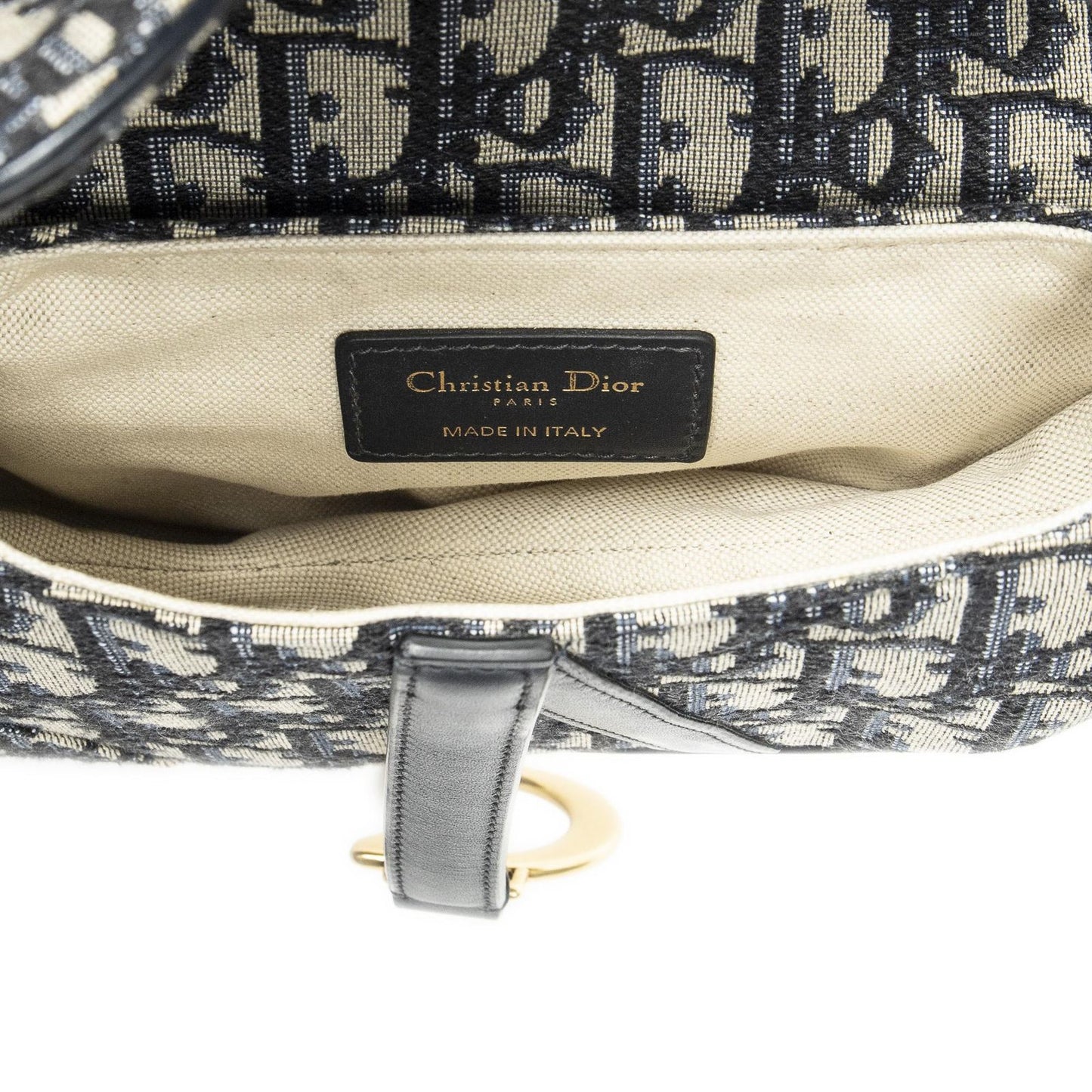 Dior New Saddle Bag Navy Beige Oblique Peacock Canvas — view 9