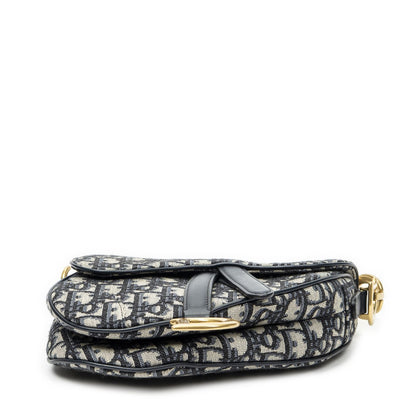 Dior New Saddle Bag Navy Beige Oblique Peacock Canvas — view 6