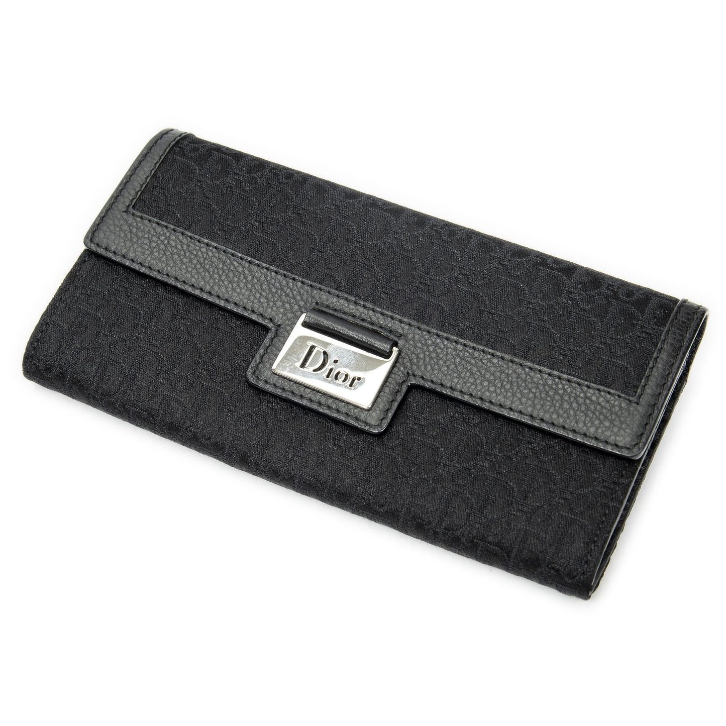 Dior Continental Wallet Black Trotter Pattern Canvas