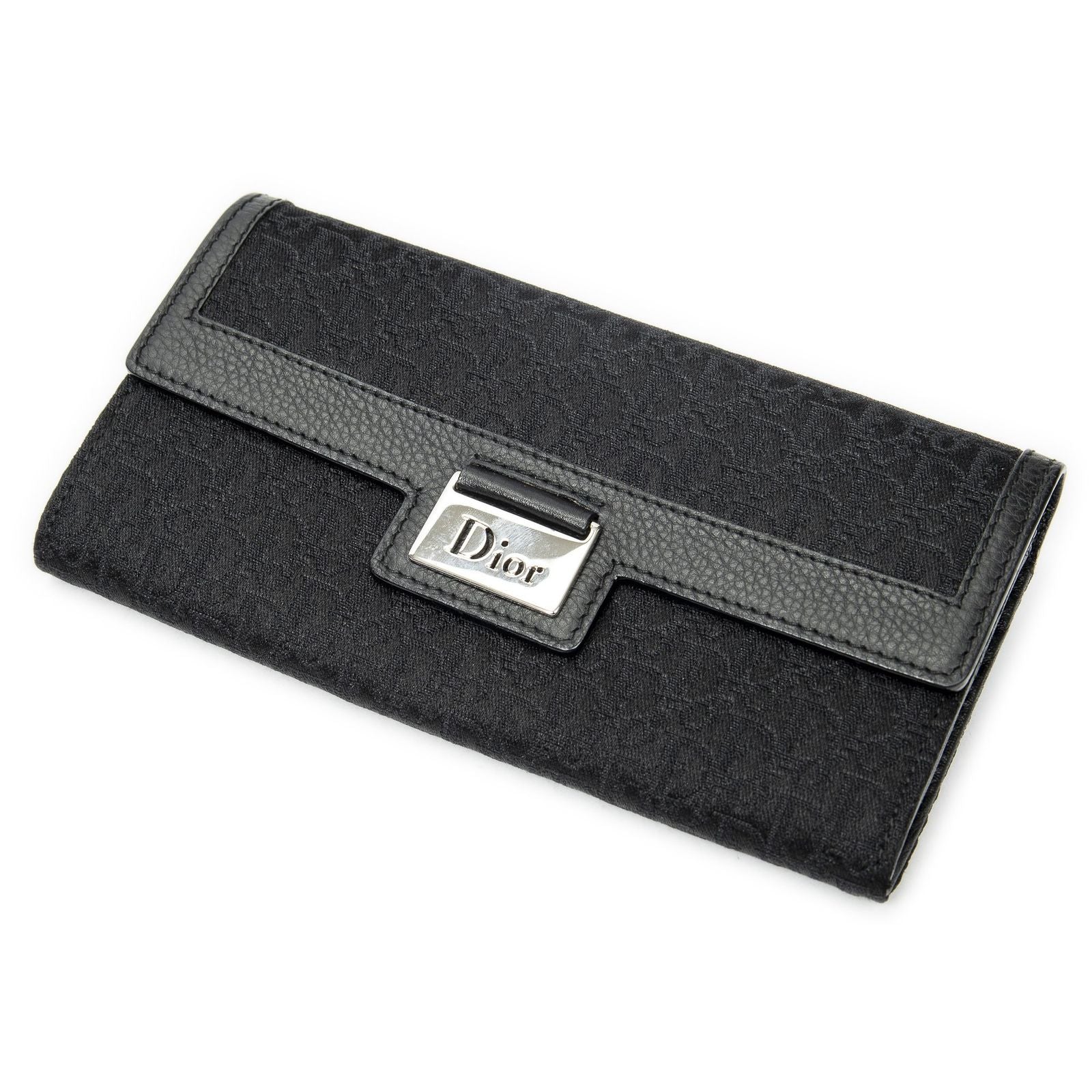 Dior Continental Wallet Black Trotter Pattern Canvas