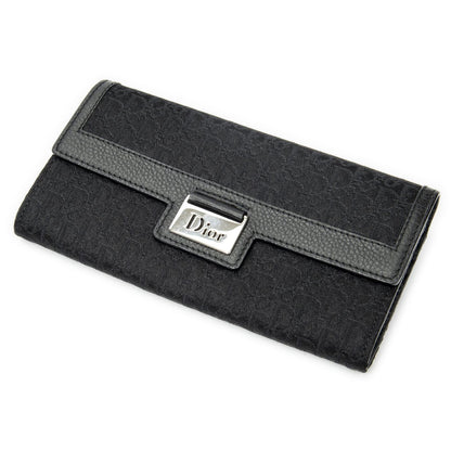 Dior Continental Wallet Black Trotter Pattern Canvas