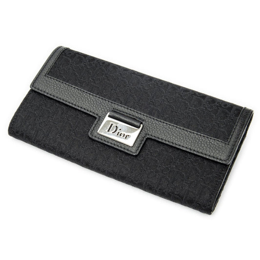 Dior Continental Wallet Black Trotter Pattern Canvas