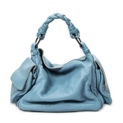 Bottega Veneta Hobo Blue Trim Intrecciato Leather