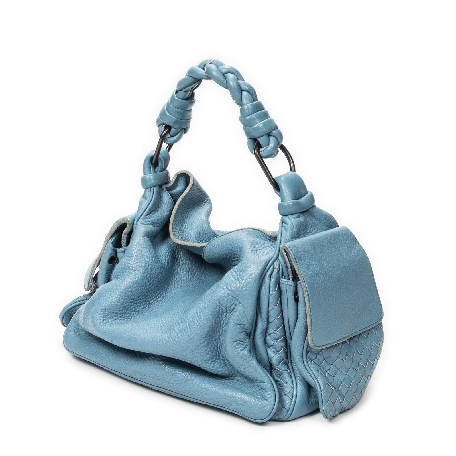 Bottega Veneta Hobo Blue Trim Intrecciato Leather — view 2