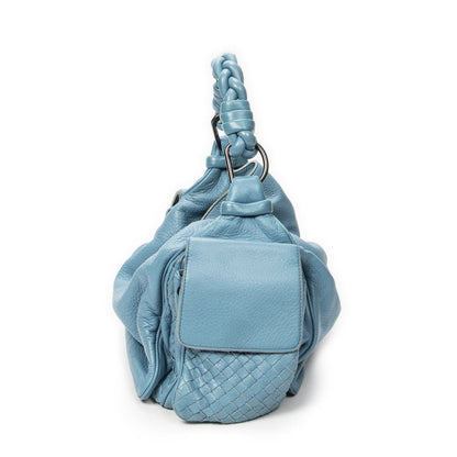 Bottega Veneta Hobo Blue Trim Intrecciato Leather — view 3
