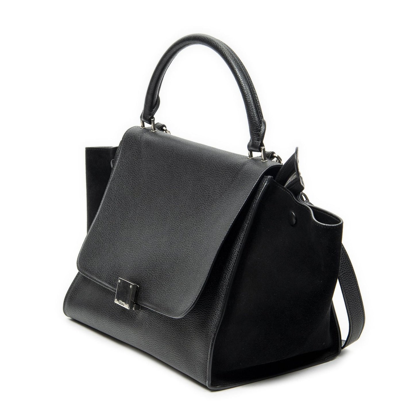 Celine Midi Trapeze Black Gray Calfskin Leather Messenger — view 2