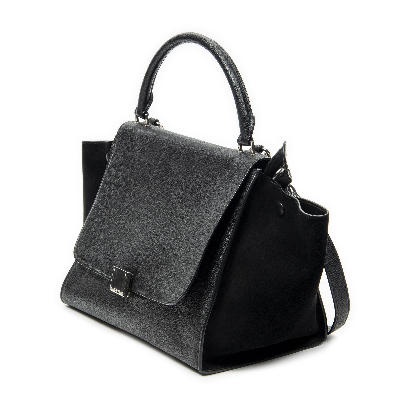 Celine Midi Trapeze Black Gray Calfskin Leather Messenger — view 2