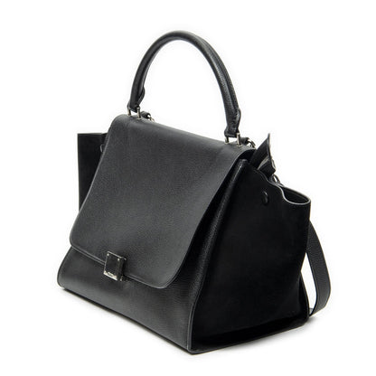 Celine Midi Trapeze Black Gray Calfskin Leather Messenger — view 2