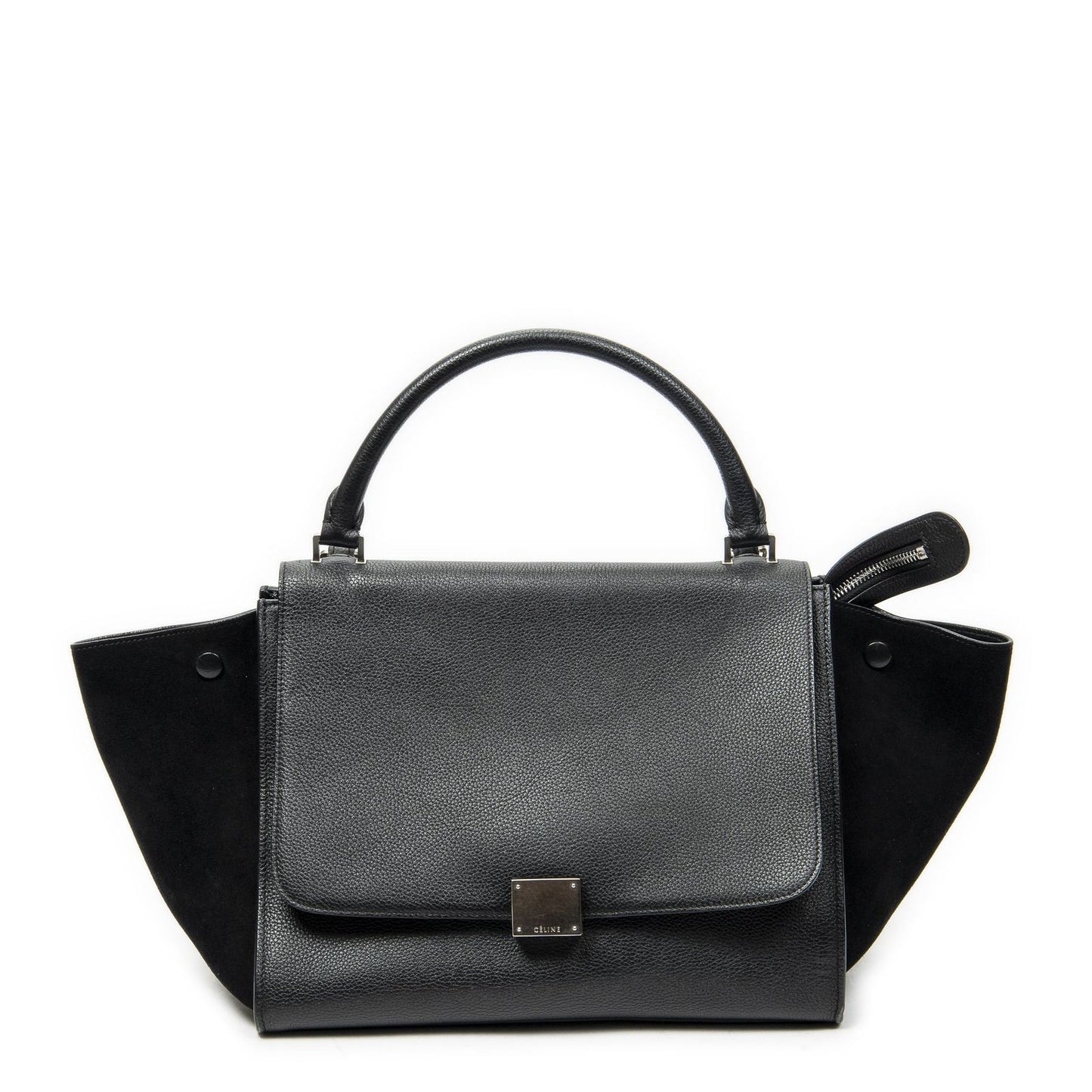 Celine Midi Trapeze Black Gray Calfskin Leather Messenger