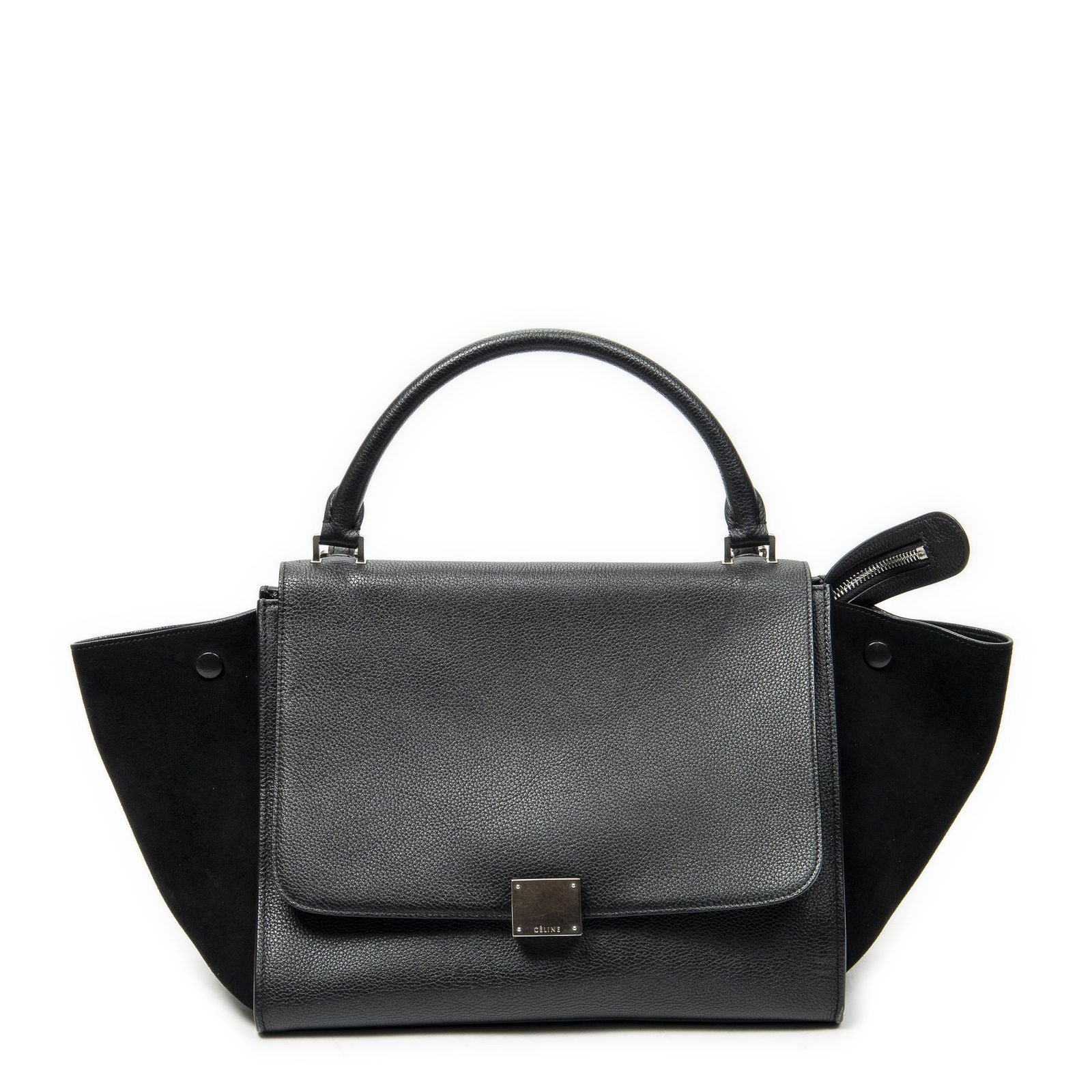 Celine Midi Trapeze Black Gray Calfskin Leather Messenger