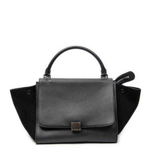 Celine Midi Trapeze Black Gray Calfskin Leather Messenger
