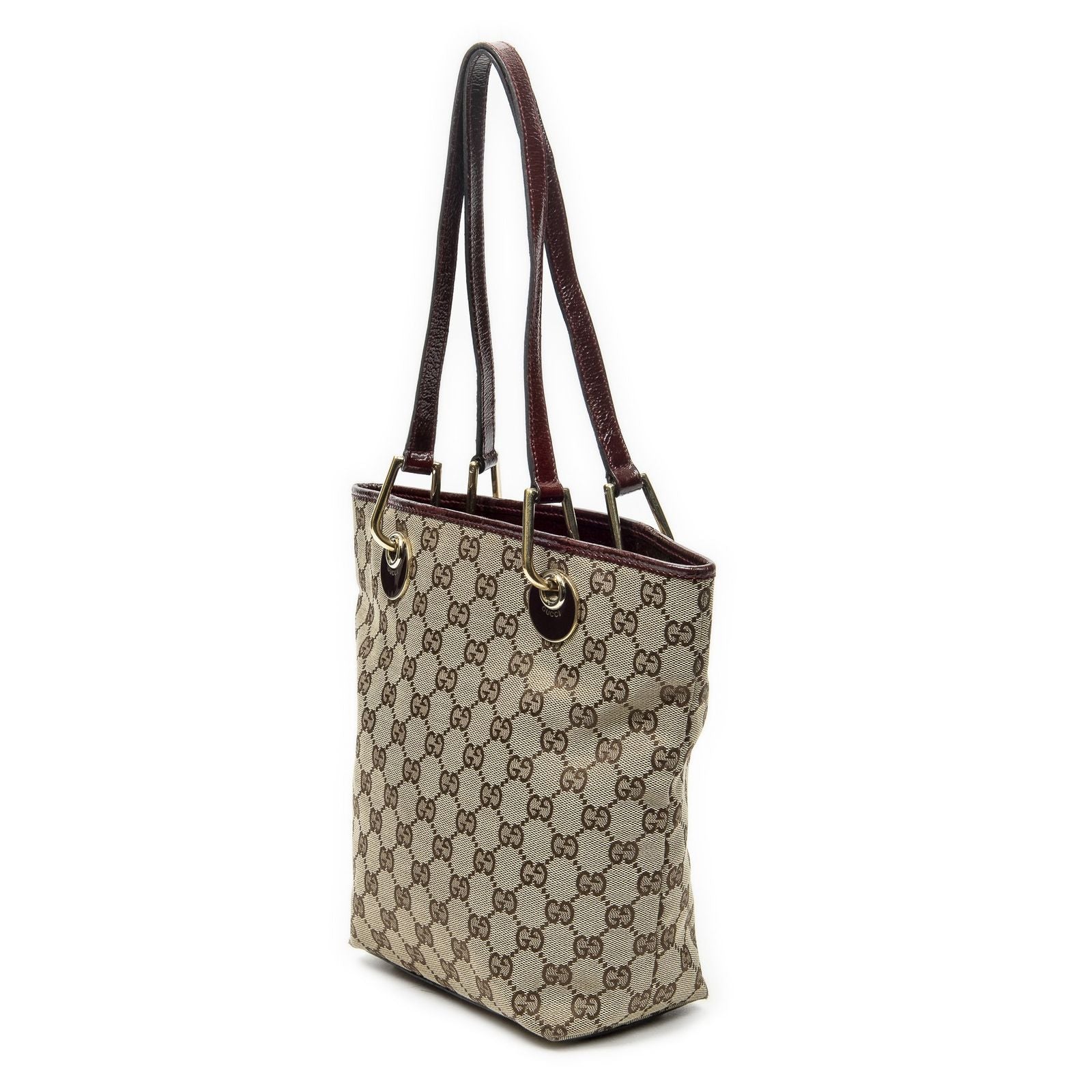 Gucci Small Eclipse Shopping Maroon Beige GG Canvas Messenger — view 2