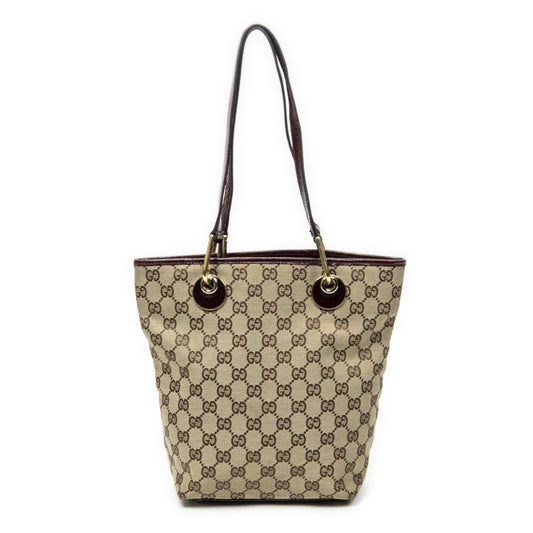 Gucci Small Eclipse Shopping Maroon Beige GG Canvas Messenger