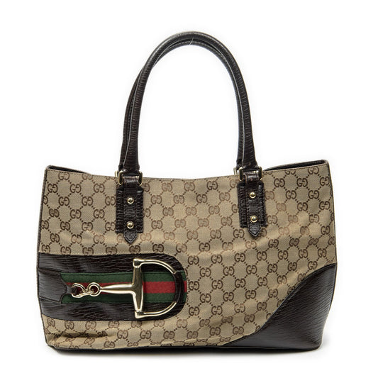Gucci Hasla Tote Brown Beige GG Canvas