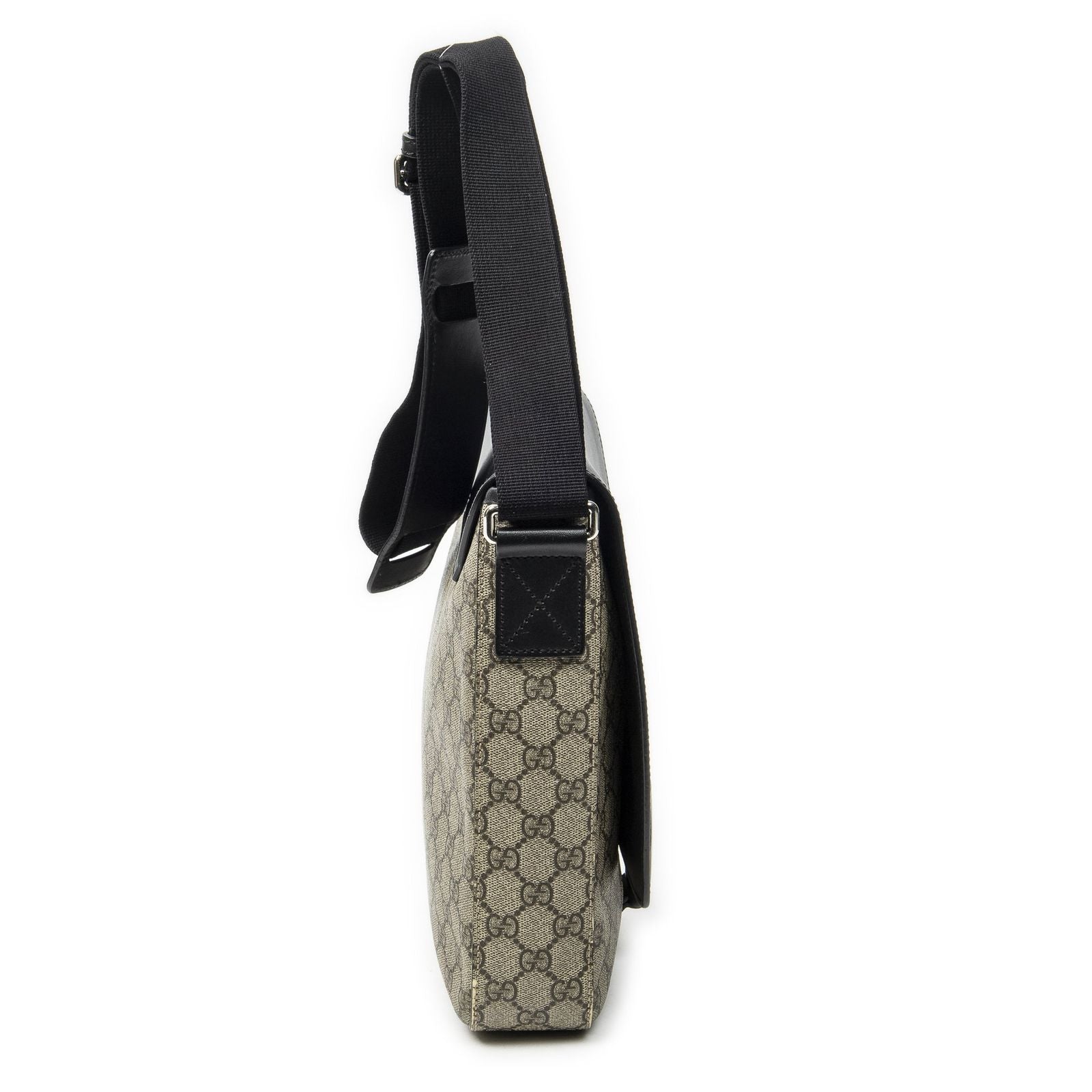 Gucci Buckle Flap Messenger Bag Black Beige Supreme Canvas — view 4