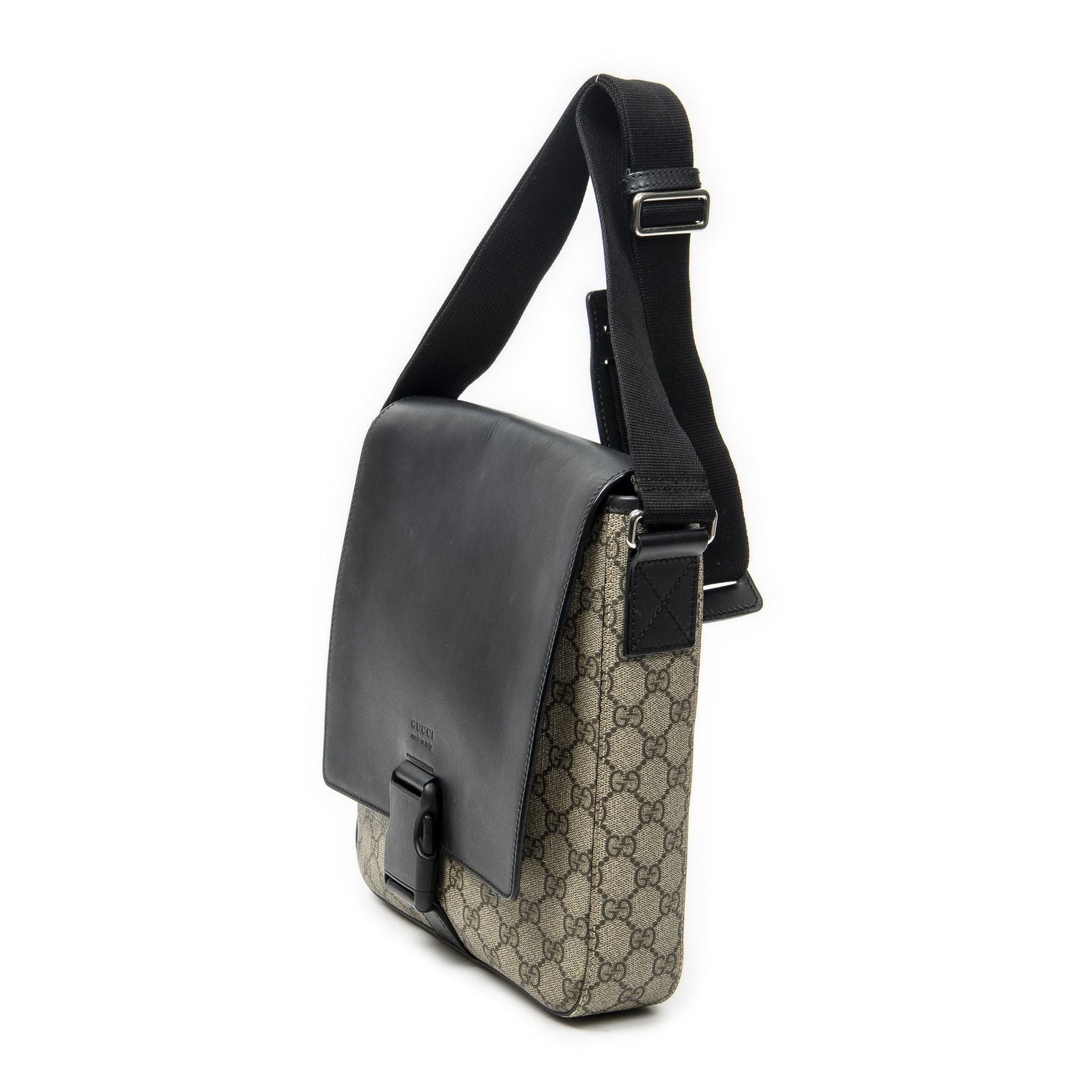 Gucci Buckle Flap Messenger Bag Black Beige Supreme Canvas — view 2