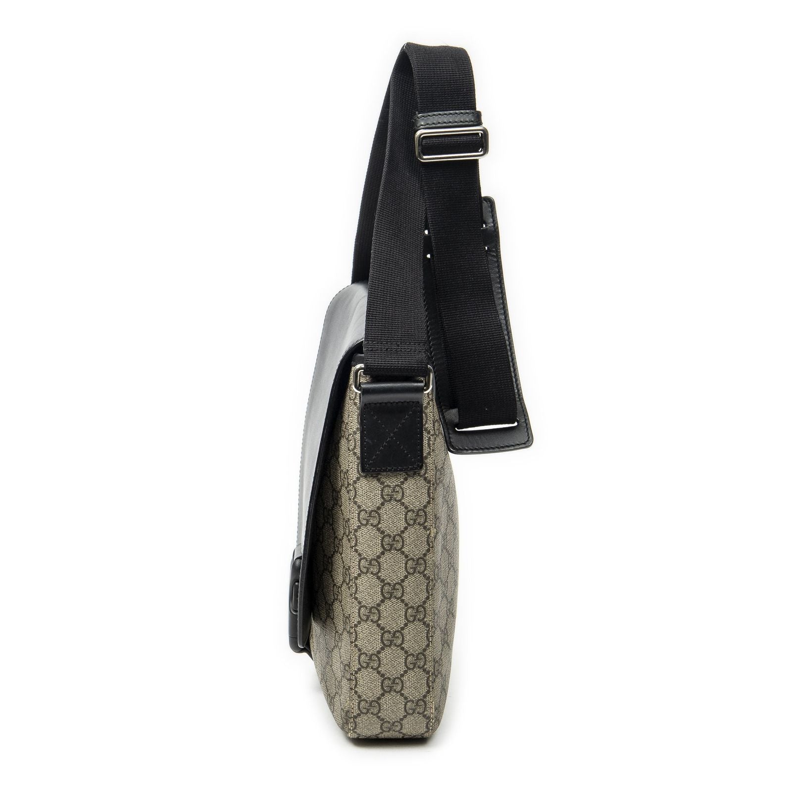 Gucci Buckle Flap Messenger Bag Black Beige Supreme Canvas — view 3