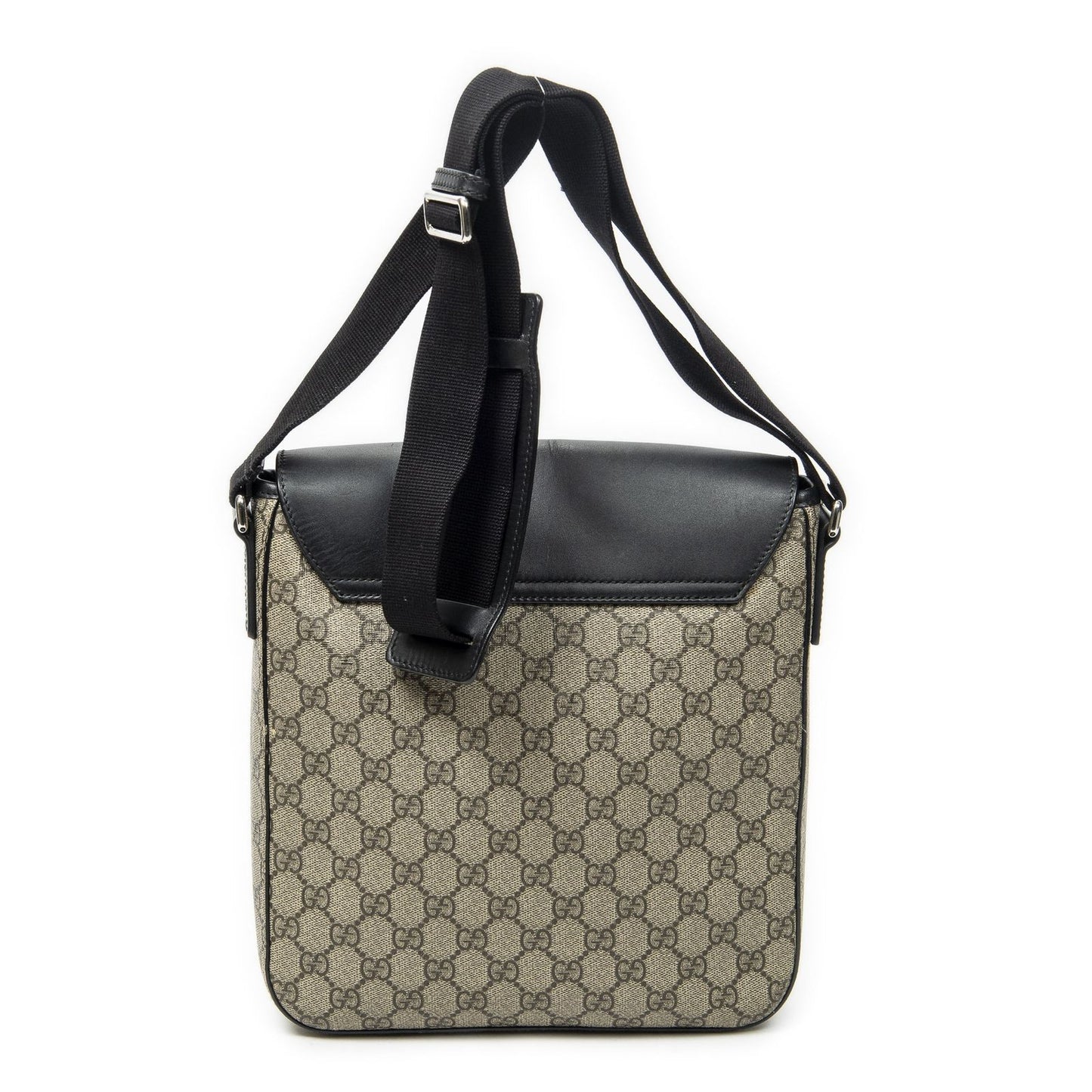 Gucci Buckle Flap Messenger Bag Black Beige Supreme Canvas — view 5