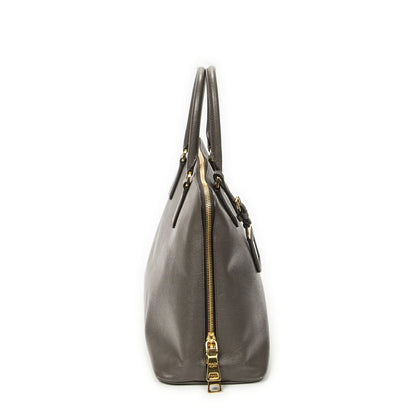 Prada Large Zip Promenade Gray Saffiano Leather Messenger — view 4