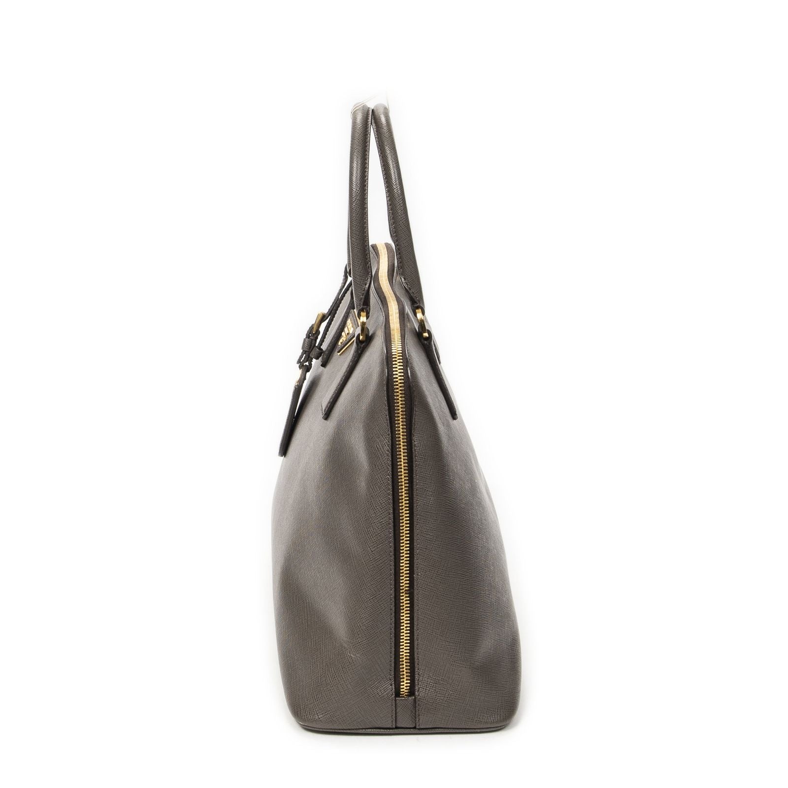 Prada Large Zip Promenade Gray Saffiano Leather Messenger — view 3
