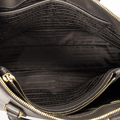 Prada Large Zip Promenade Gray Saffiano Leather Messenger — view 9