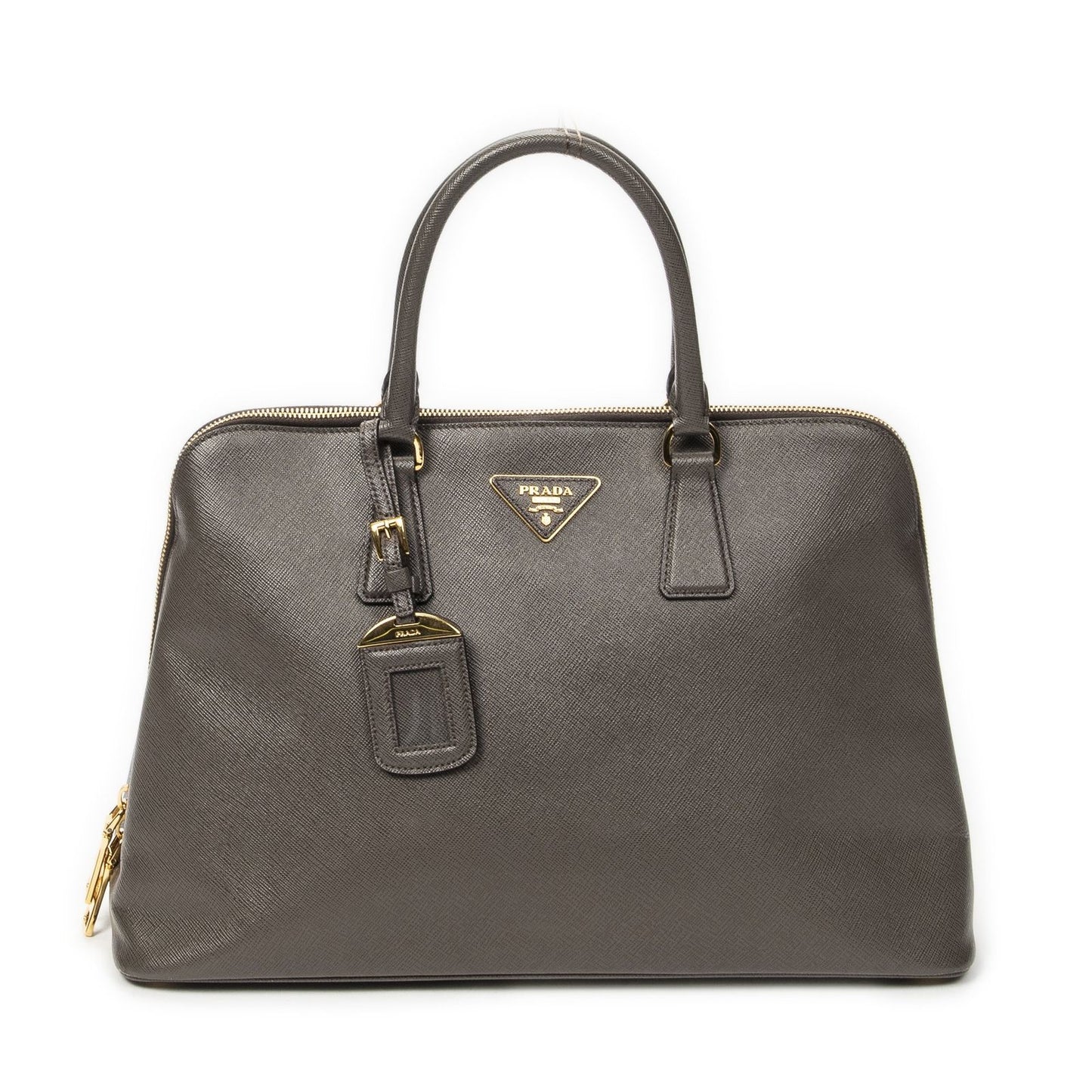 Prada Large Zip Promenade Gray Saffiano Leather Messenger