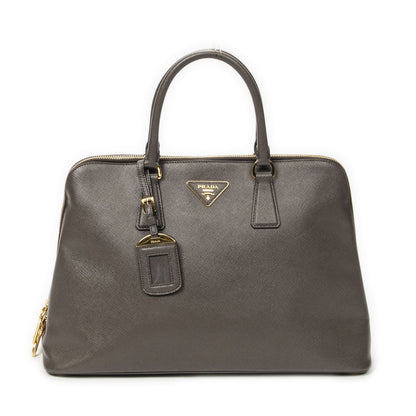 Prada Large Zip Promenade Gray Saffiano Leather Messenger