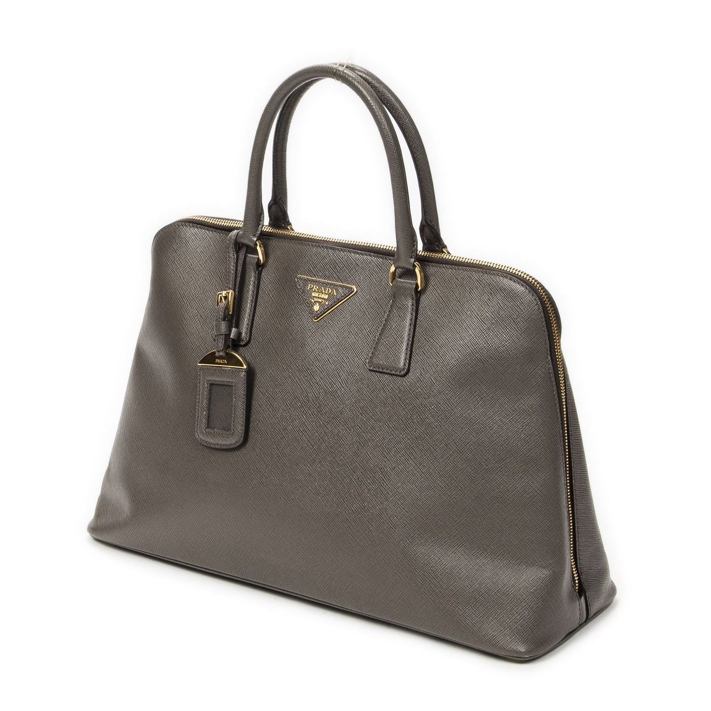 Prada Large Zip Promenade Gray Saffiano Leather Messenger — view 2