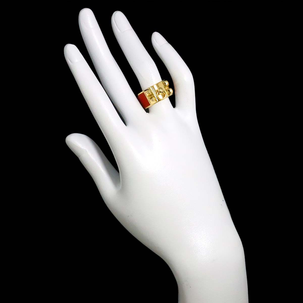 Hermes Collier de Chien Studs 52 Ring Enamel 18k YG Yellow Gold 750 — view 7