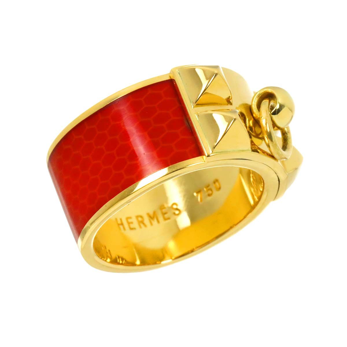 Hermes Collier de Chien Studs 52 Ring Enamel 18k YG Yellow Gold 750 — view 6