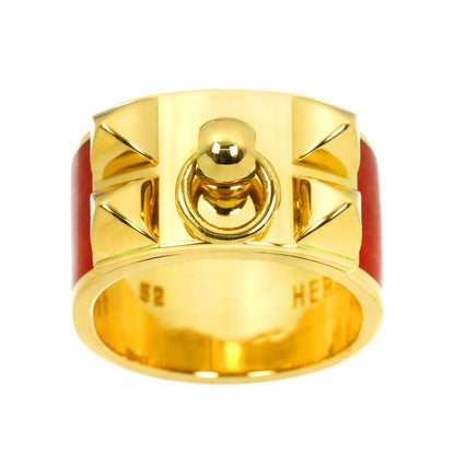Hermes Collier de Chien Studs 52 Ring Enamel 18k YG Yellow Gold 750 — view 2
