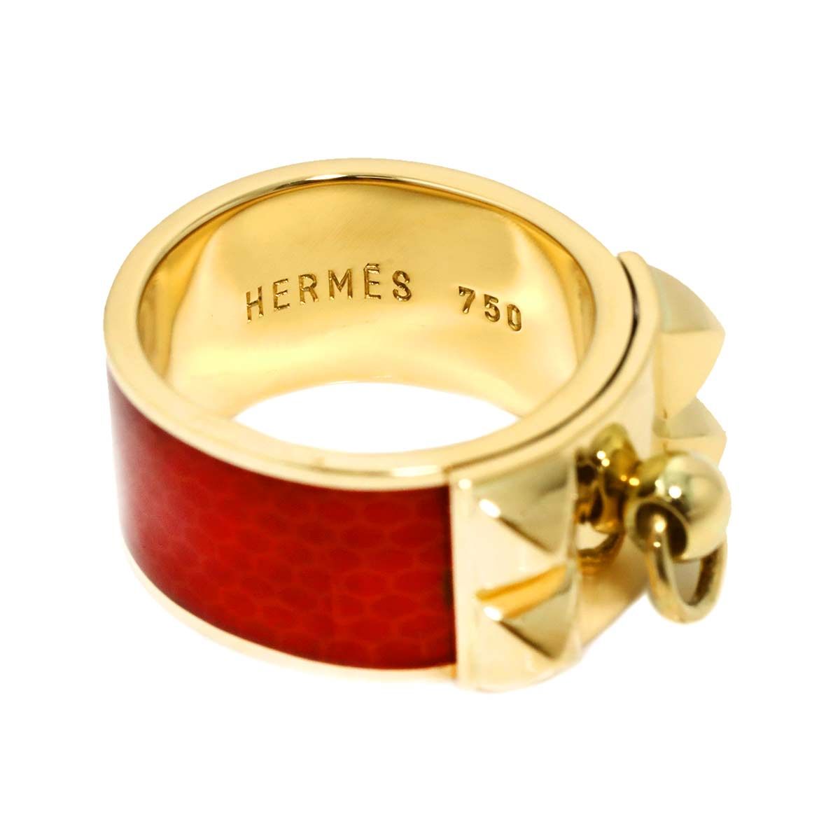 Hermes Collier de Chien Studs 52 Ring Enamel 18k YG Yellow Gold 750 — view 3