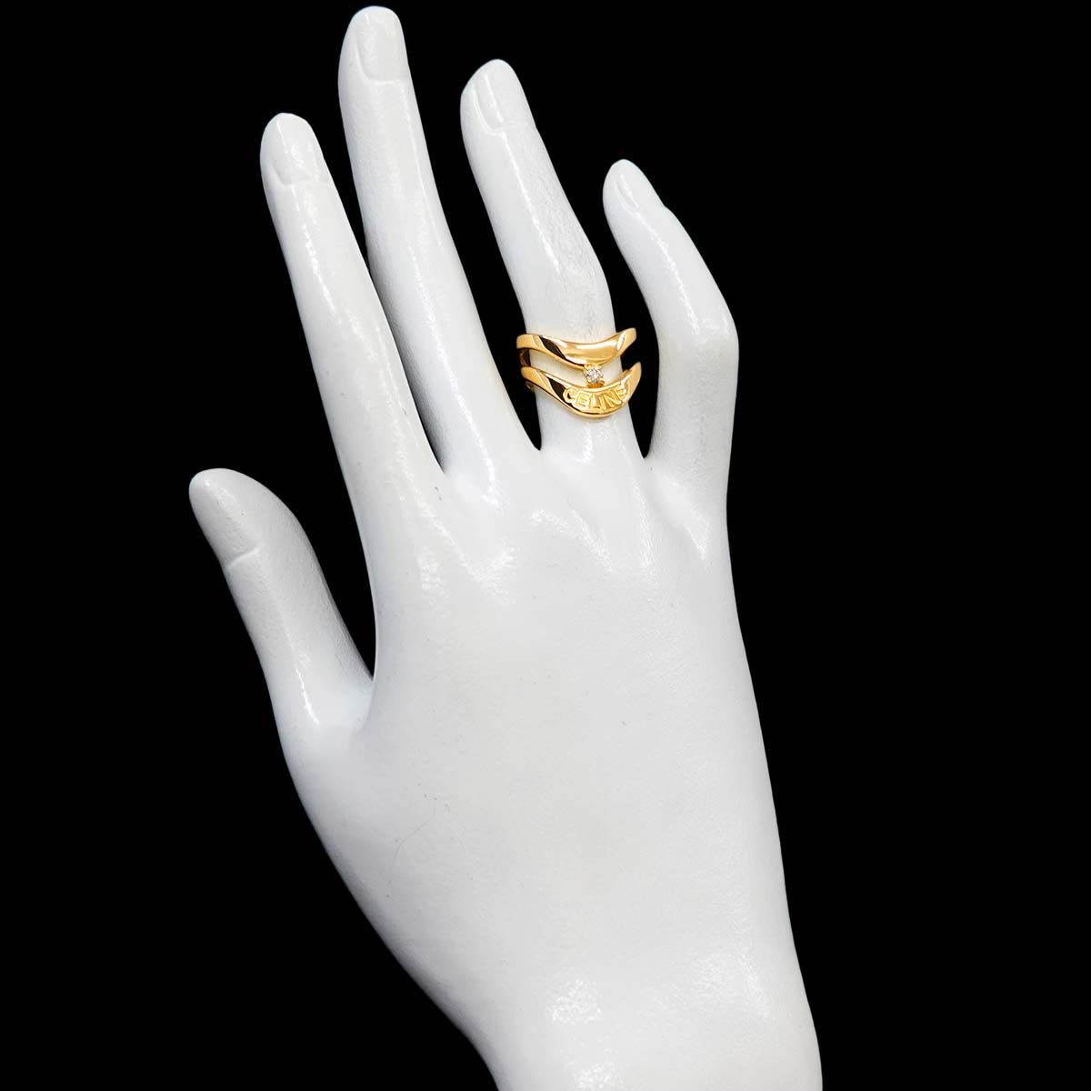 Celine Ring Diamond 18k YG Yellow Gold 750 Logo — view 7