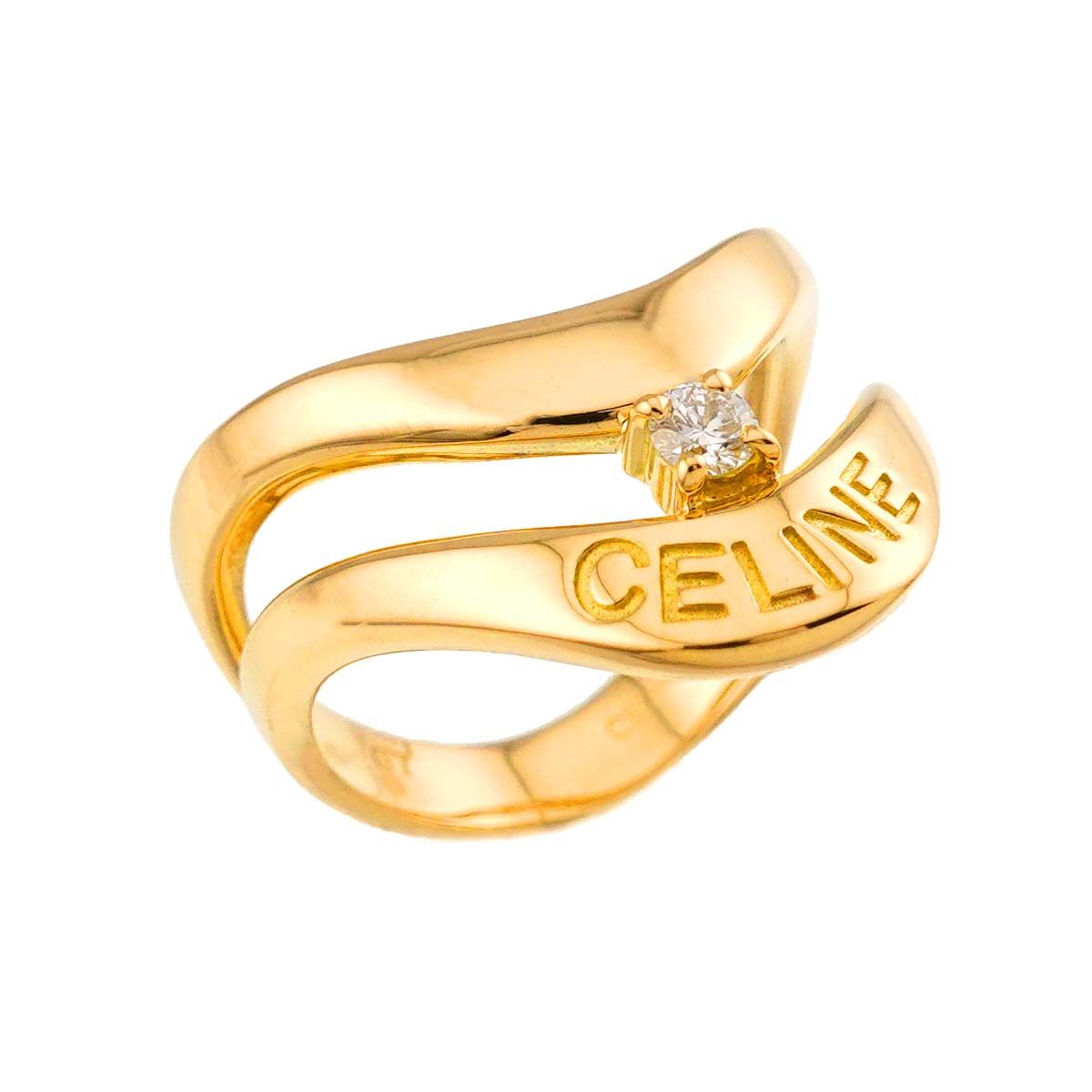 Celine Ring Diamond 18k YG Yellow Gold 750 Logo — view 5