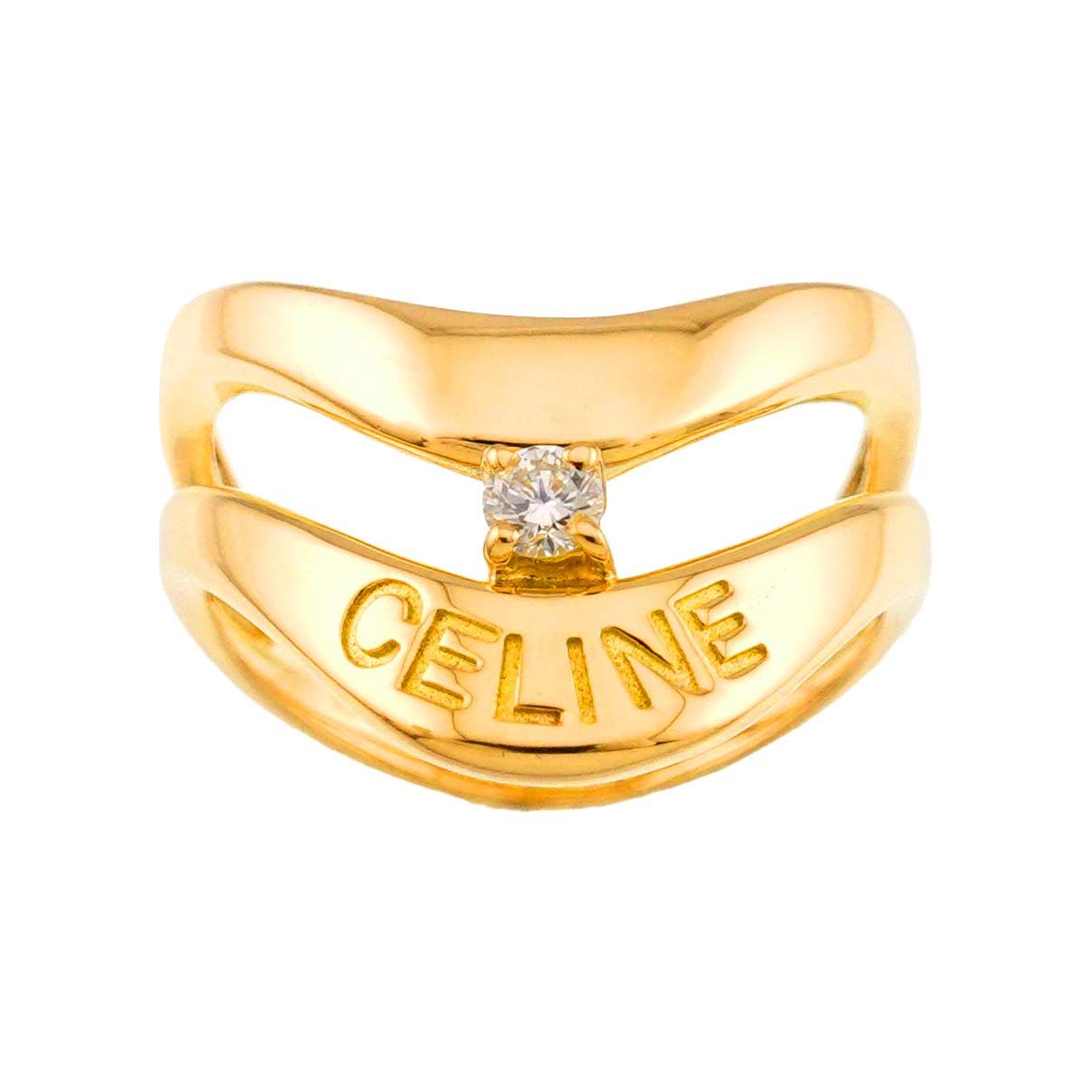 Celine Ring Diamond 18k YG Yellow Gold 750 Logo — view 2
