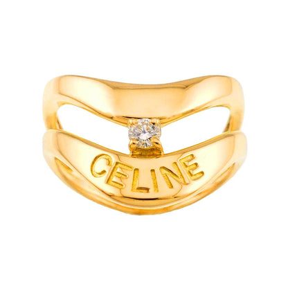 Celine Ring Diamond 18k YG Yellow Gold 750 Logo — view 2
