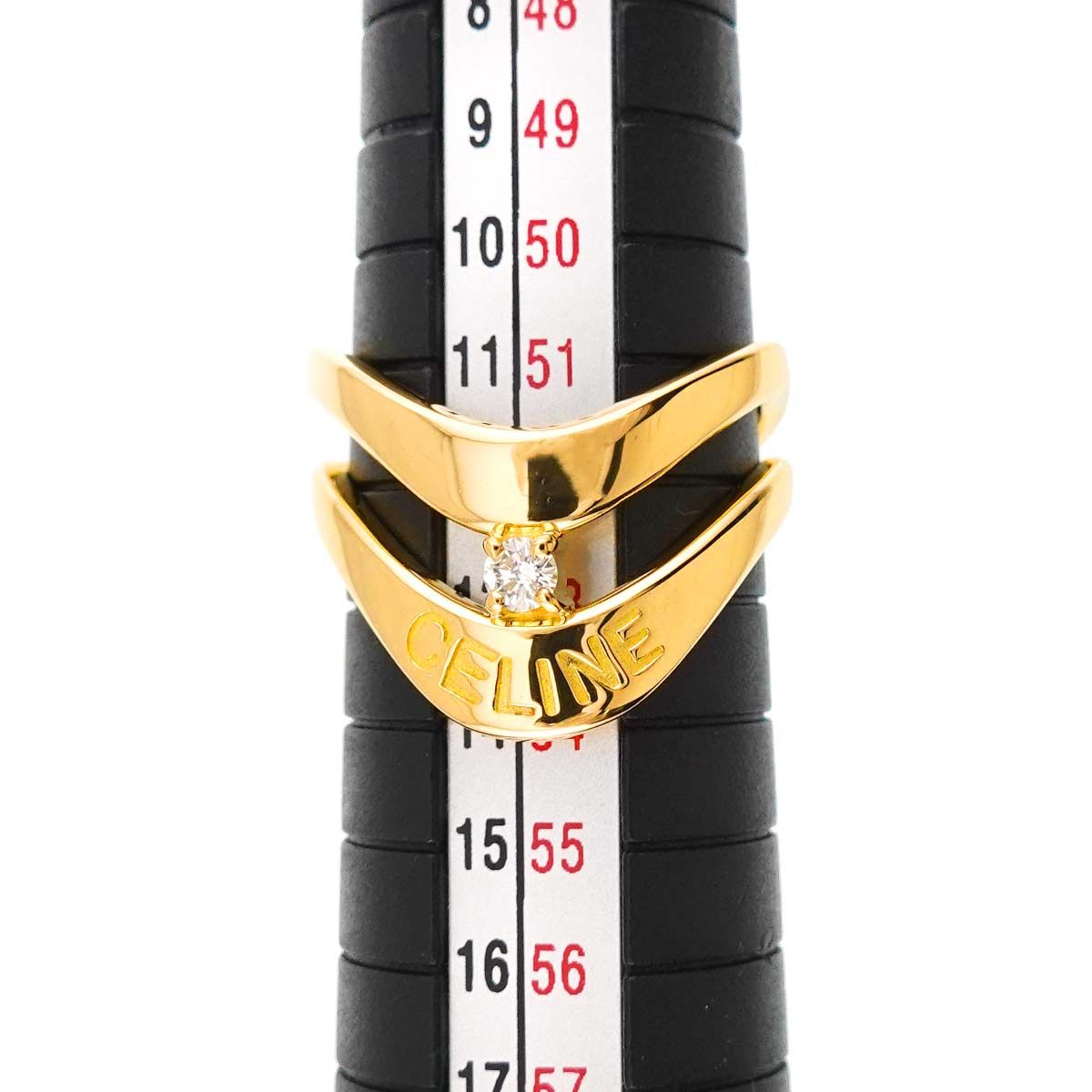 Celine Ring Diamond 18k YG Yellow Gold 750 Logo — view 6